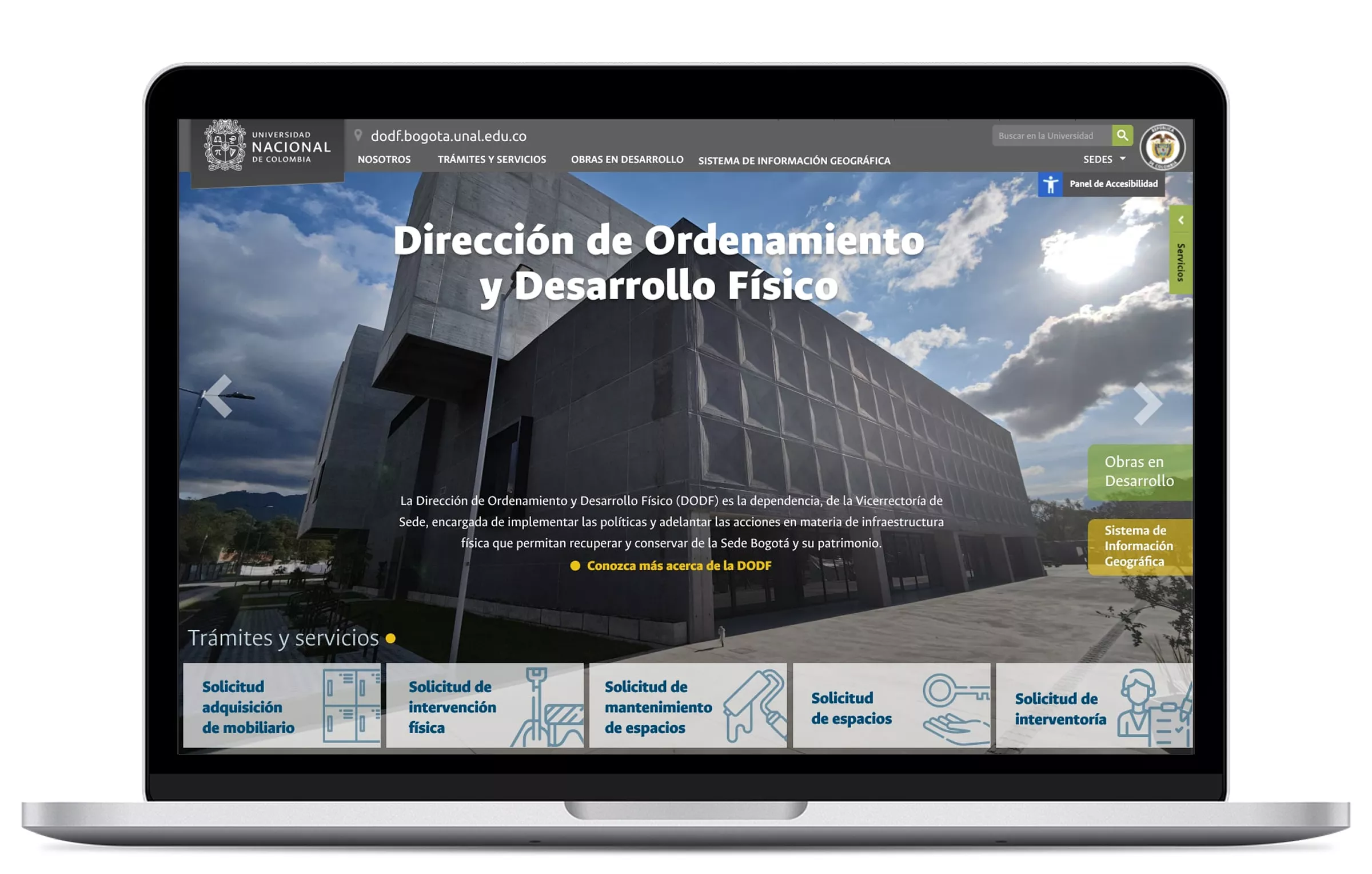caso-dodf-mockup-1 Interfaz de la página de inicio, destacando las acciones de mayor interés, todo enmarcado en un área de una sola pantalla.