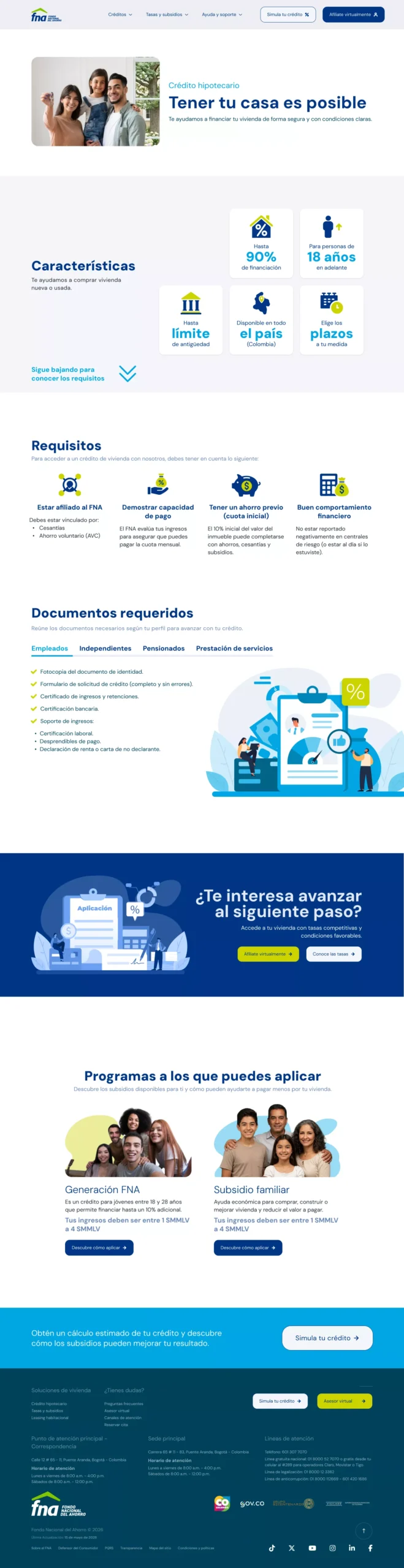 Sección crédito hipotecario con discurso informativo estilo storytelling
