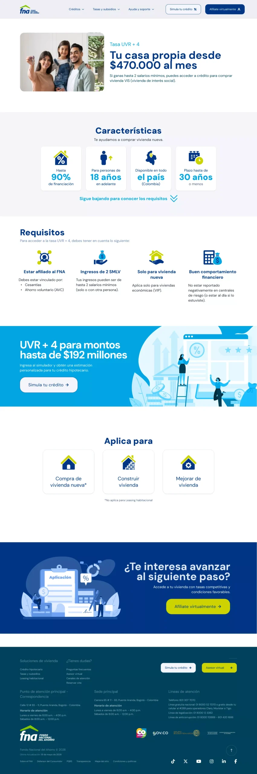 Página de detalle de un beneficio según el tipo de tasa